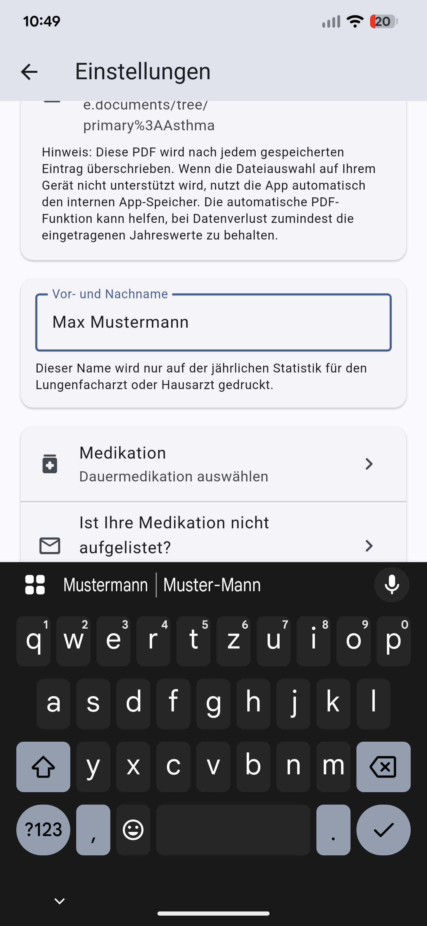 Screenshot der Auto-PDF Funktion
