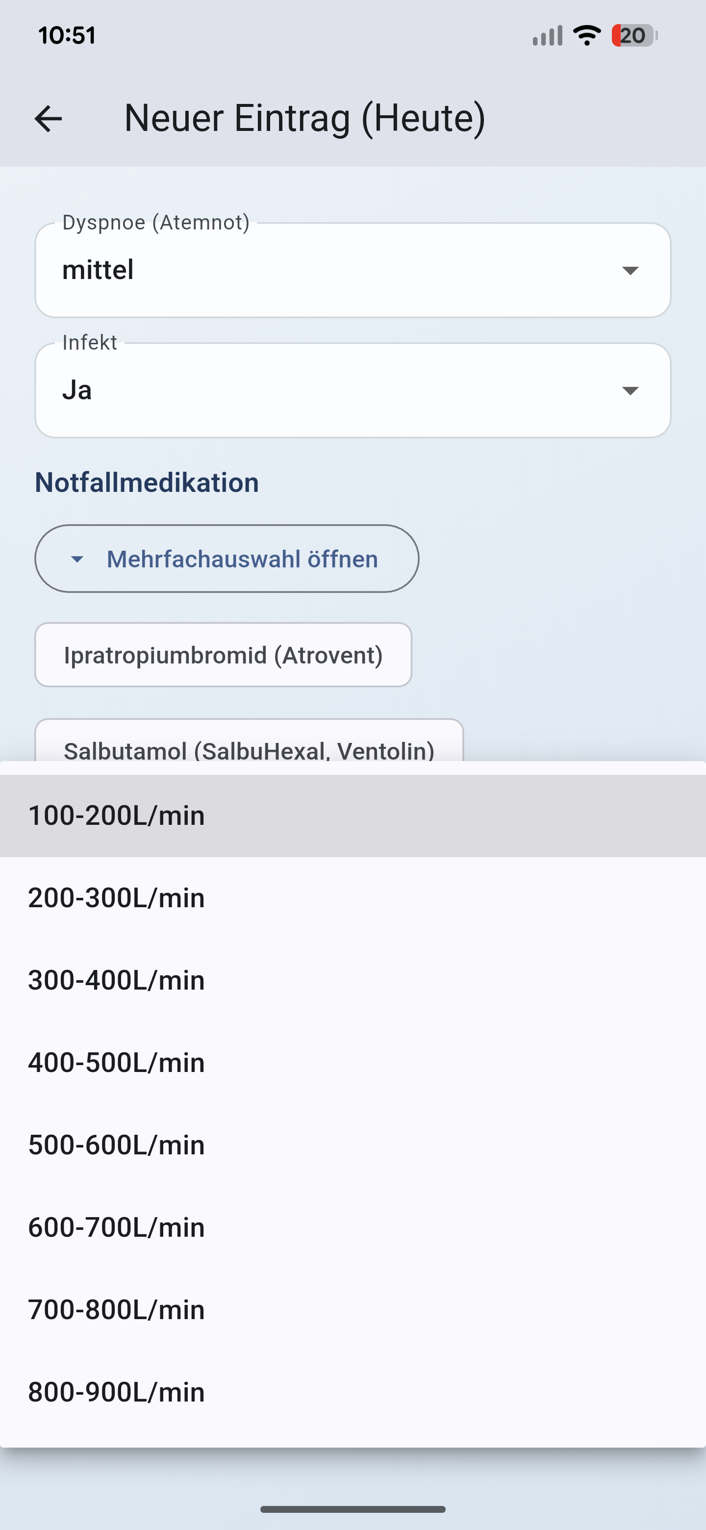 Screenshot zur Auswahl der Dauermedikation