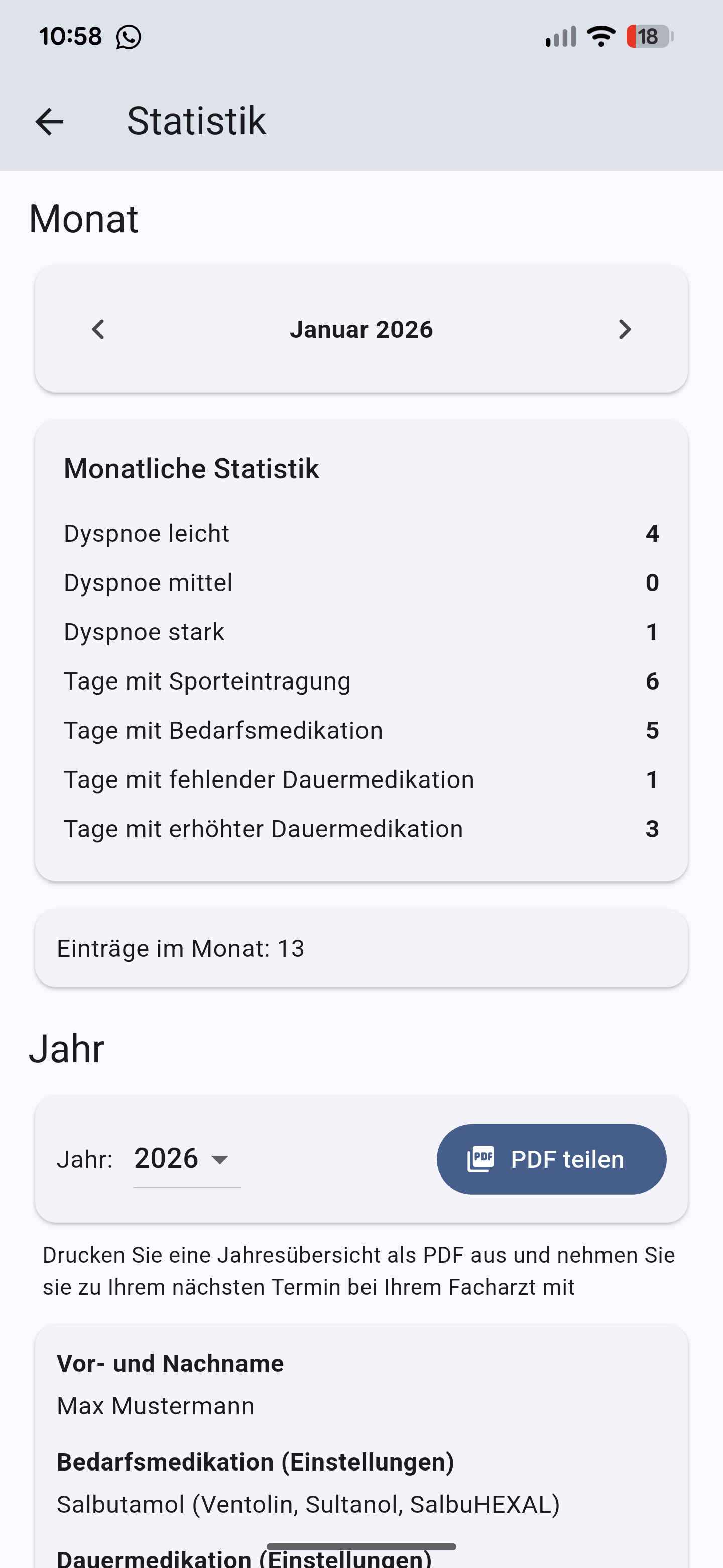 Screenshot eines gespeicherten Eintrags mit Hinweis