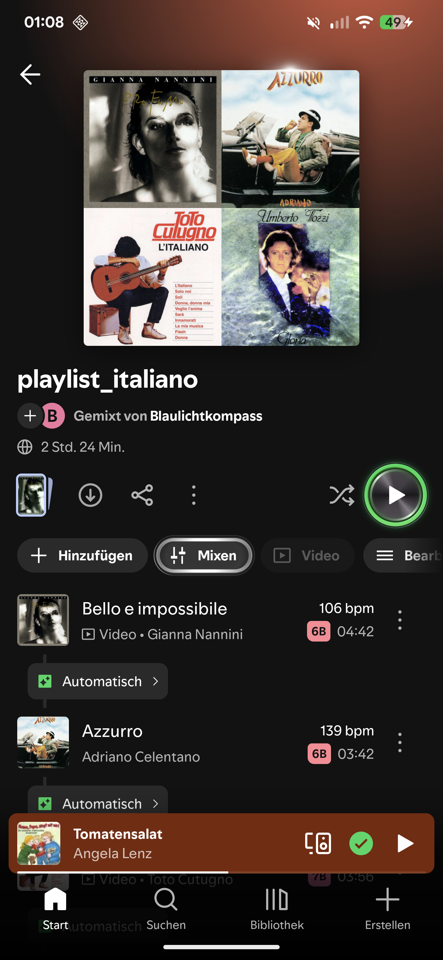 Screenshot einer geöffneten Spotify-Playlist nach Auswahl eines Musikwheel-Ergebnisses